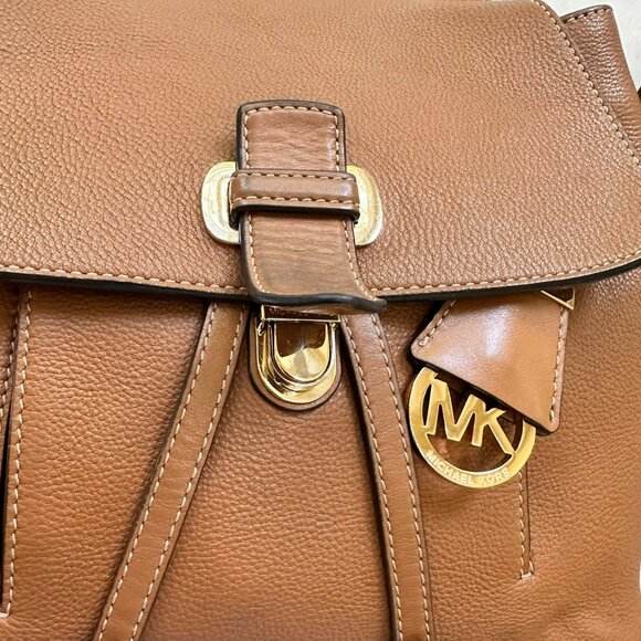 Michael Kors Romy Acorn Brown Tan Brown Pebbled Leather Medium Backpack - Picture 6 of 16